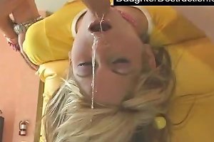 Blond Teen Gets Anal Fucked Hard And A Glass Of Cum